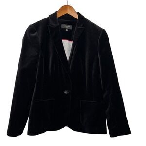Talbots Black Velvet Blazer Jacket Womens 10P Petite Single Button Preppy Office